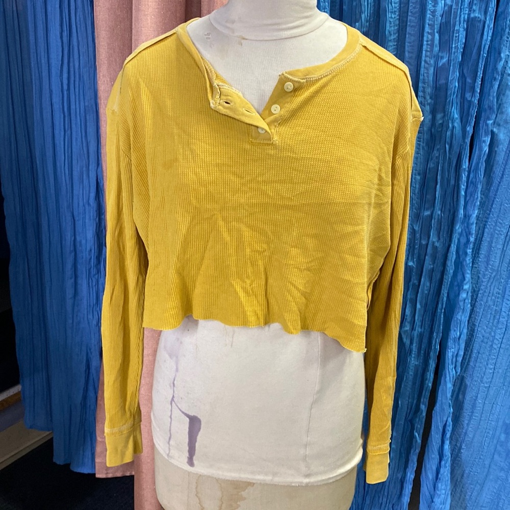 Mustard waffle knit crop top